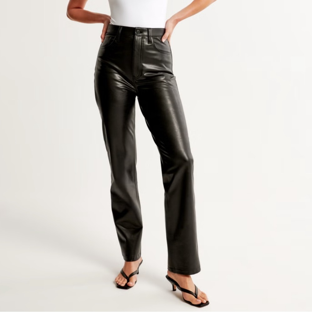 Abercrombie 90s Straight Ultra High Rise Curve Love Leather Pants